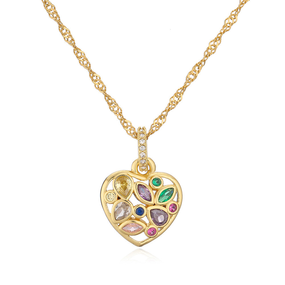 Collana a Pendente Geometrico Minimalista da Donna con Base in Rame Placcata in Oro 18K e Accento Cuore in Zircone