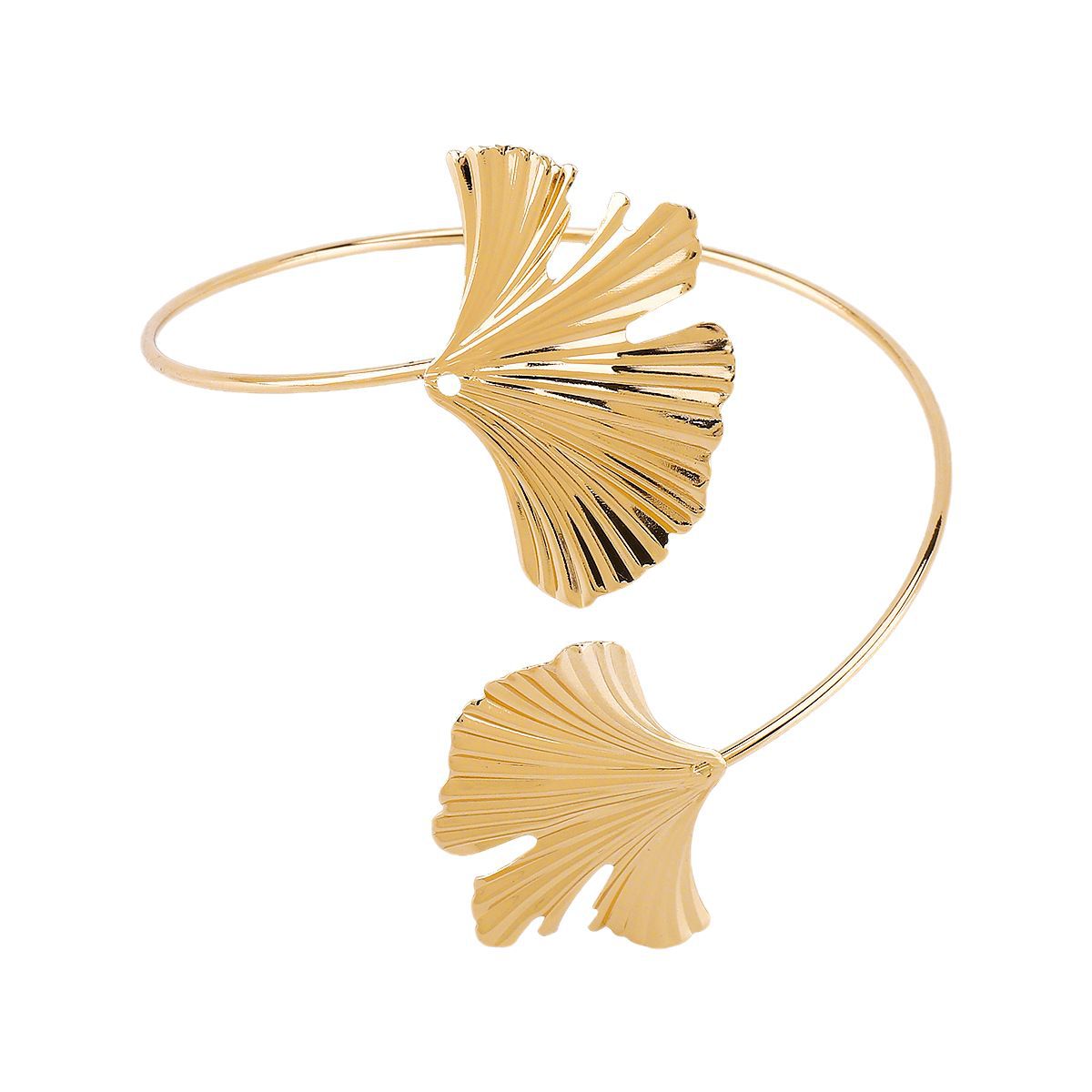 Pulsera Brazalete Abierta Ajustable de Hojas Florales para Mujer en Aleación con Acabado Chapado Diseño de Moda Minimalista
