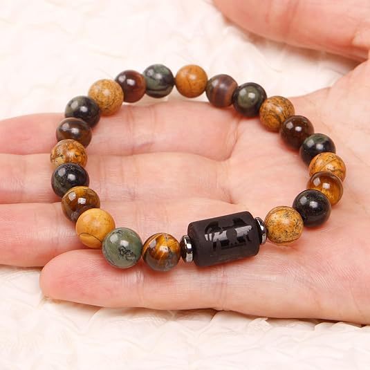 Unisex Natural Stone Zodiac Beaded Bracelet Geometric Elastic String Handmade