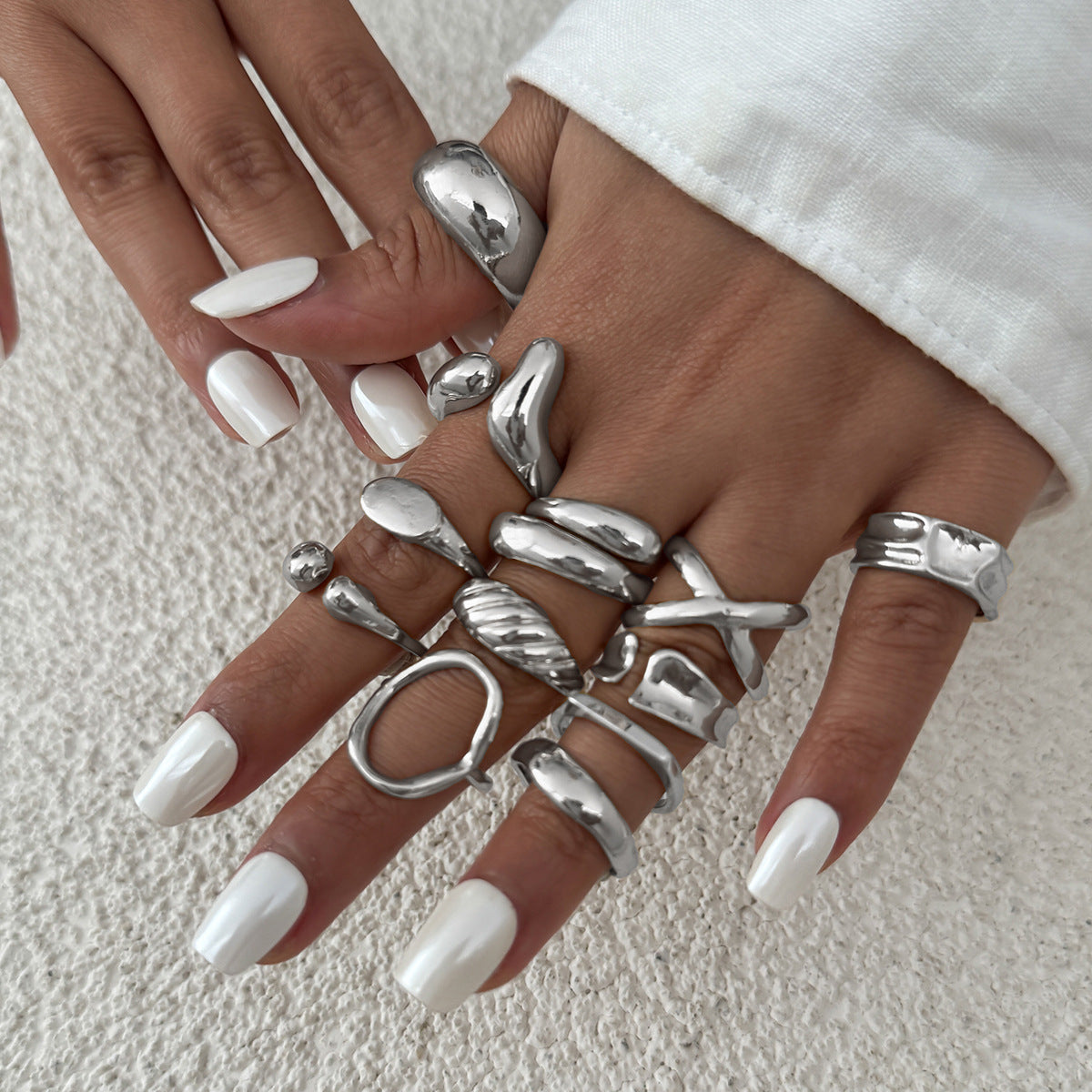 Minimalist Geometric Teardrop Alloy Plated Ring Set for Women