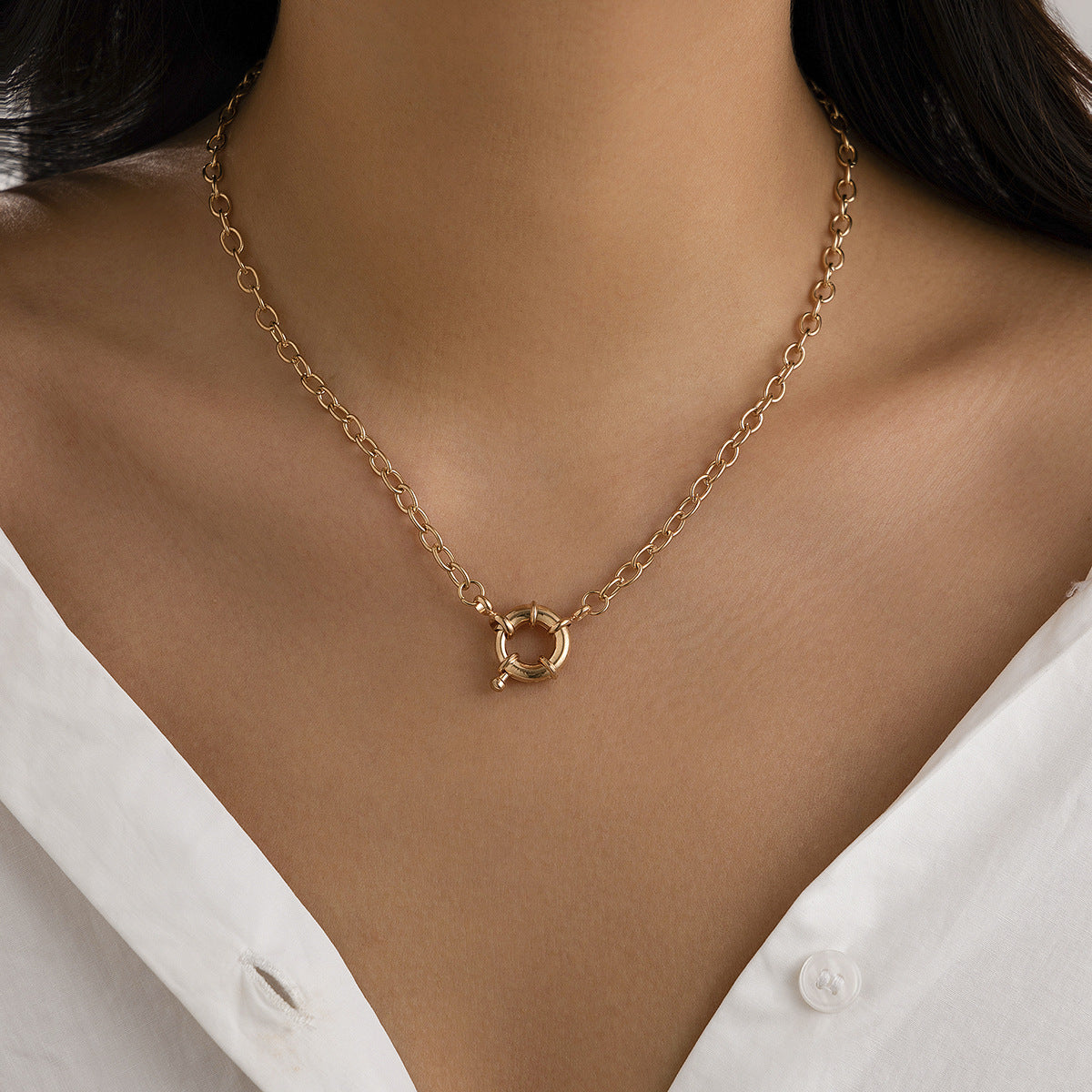 Minimalist Geometric Brass Snake Chain Necklace with Alloy Pendant for Women