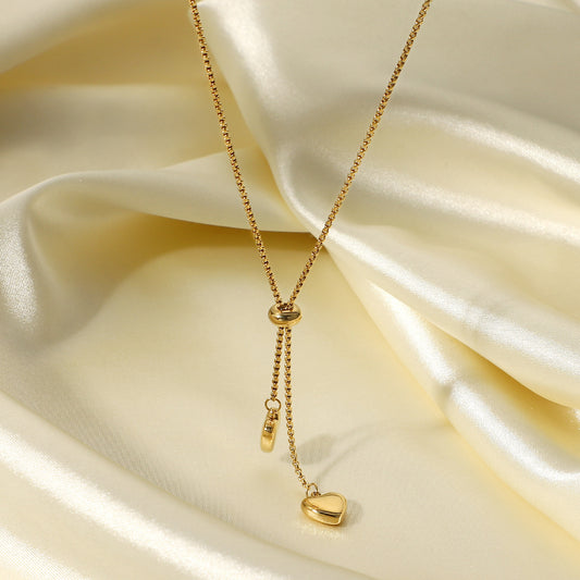 Minimalist Heart-Shaped Titanium Steel Necklace with Gold-Plated Y-Chain for Women