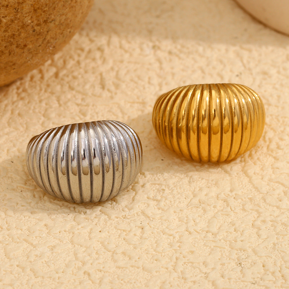 Minimalist Geometric Stainless Steel Ring with 18K Gold Plating for Women