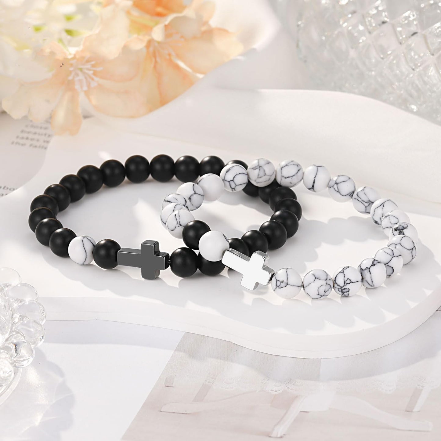 Matte Cross Beaded Bracelet Set Unisex Gift