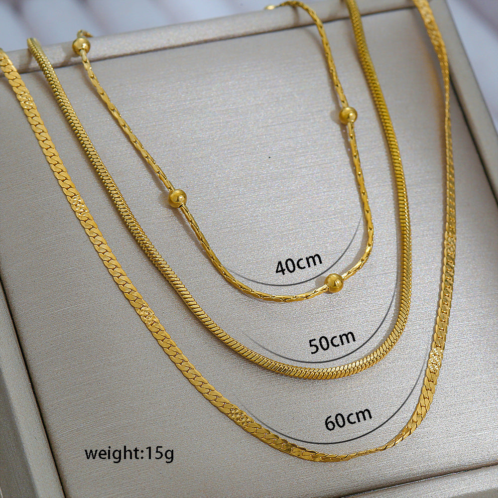 Collana Minimalista Geometrica Stratificata da Donna in Acciaio Inossidabile Placcato Oro 18K con Catena Serpente Girocollo