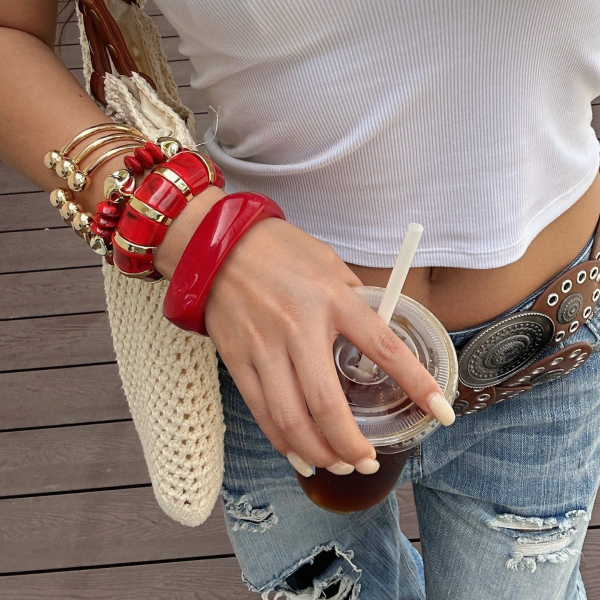 Casual Gradient Geometric Plated Zinc Alloy Stretch Bracelet