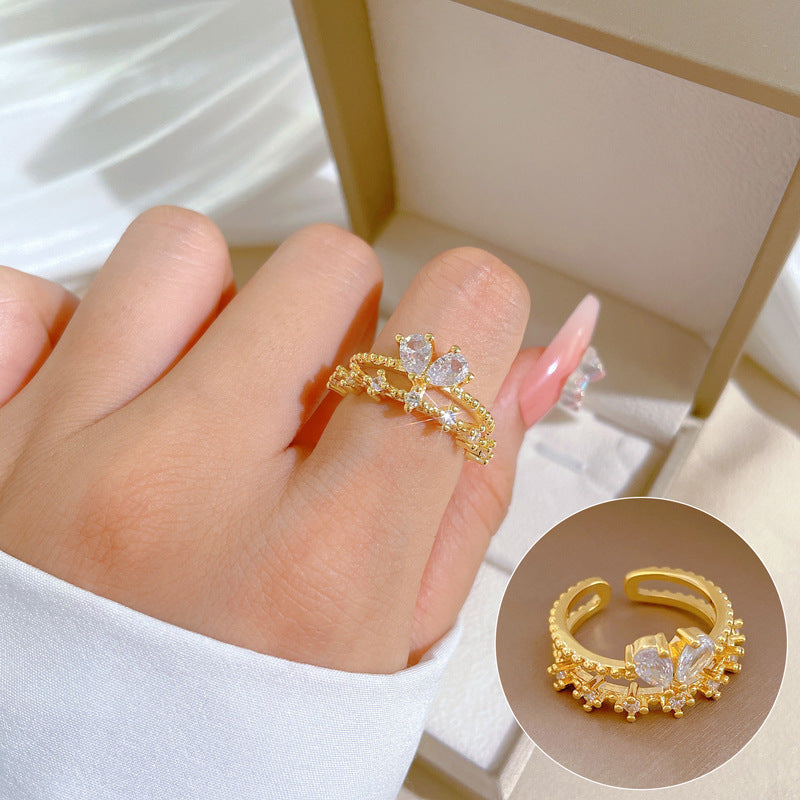 Minimalist Sweet Geometric Round Brass Plated Rhinestone Ring for Women and Men