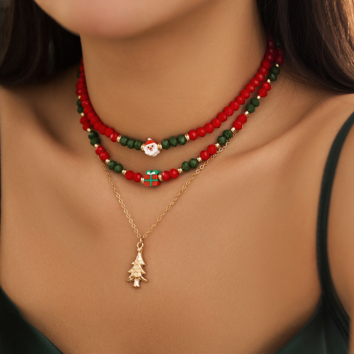 Fashion Crystal Bowknot Snowflake Reindeer Santa Claus Ball Chain Choker Necklace for Women Christmas Gift
