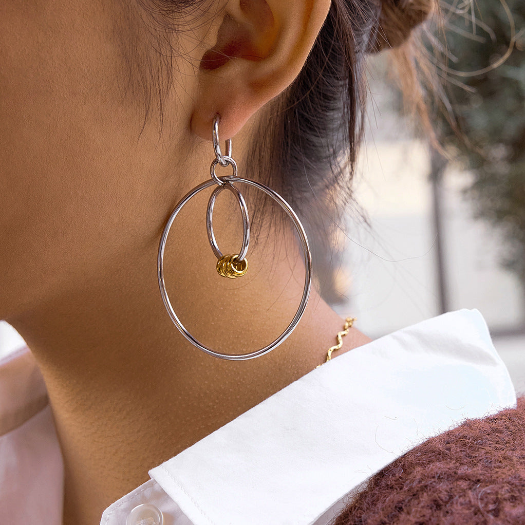 Minimalist Geometric Round Plated Stainless Steel Hoop Earrings for Women