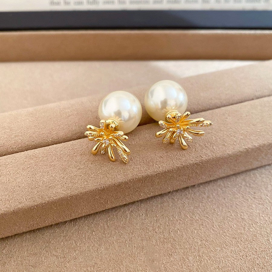 Orecchini a perno con perle stile vintage francese elegante con perni in acciaio placcato per donna, uso quotidiano, design rotondo geometrico minimalista, look di lusso
