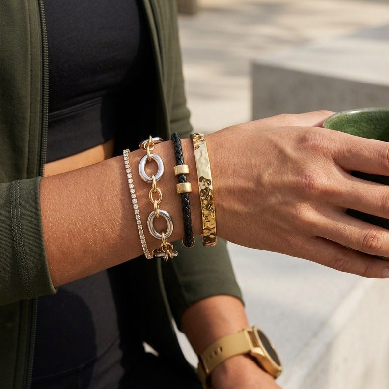 Geometric Round Stainless Steel Plated Bracelet for Women
