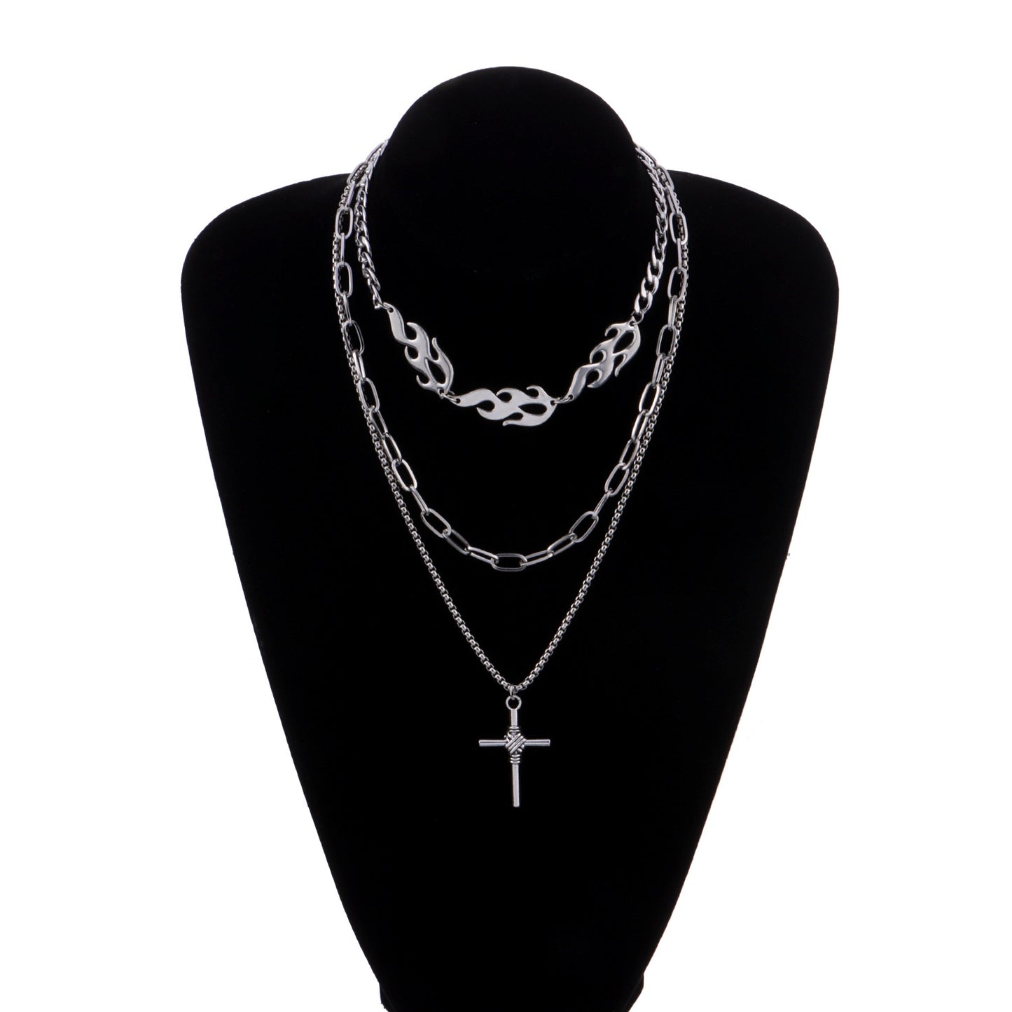 Hiphop Trendy Geometric Cross Alloy Plated Necklace for Women - Multi-Layer Fashion Jewelry