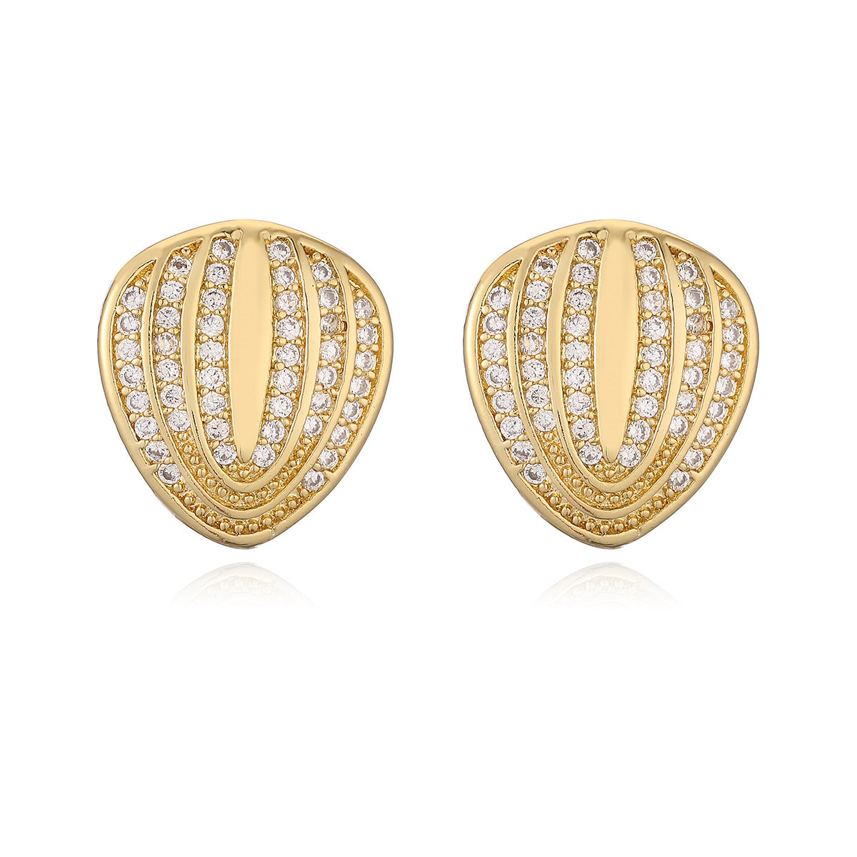 Minimalist Geometric Heart-Shaped Copper Earrings with 18K Gold Plating and Zircon Inlay for Women
