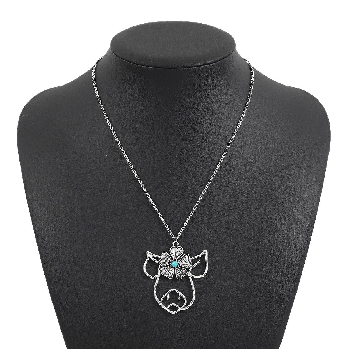 Collana vintage bohémien geometrica in lega con ciondolo turchese e finitura placcata su catena a onda per donna