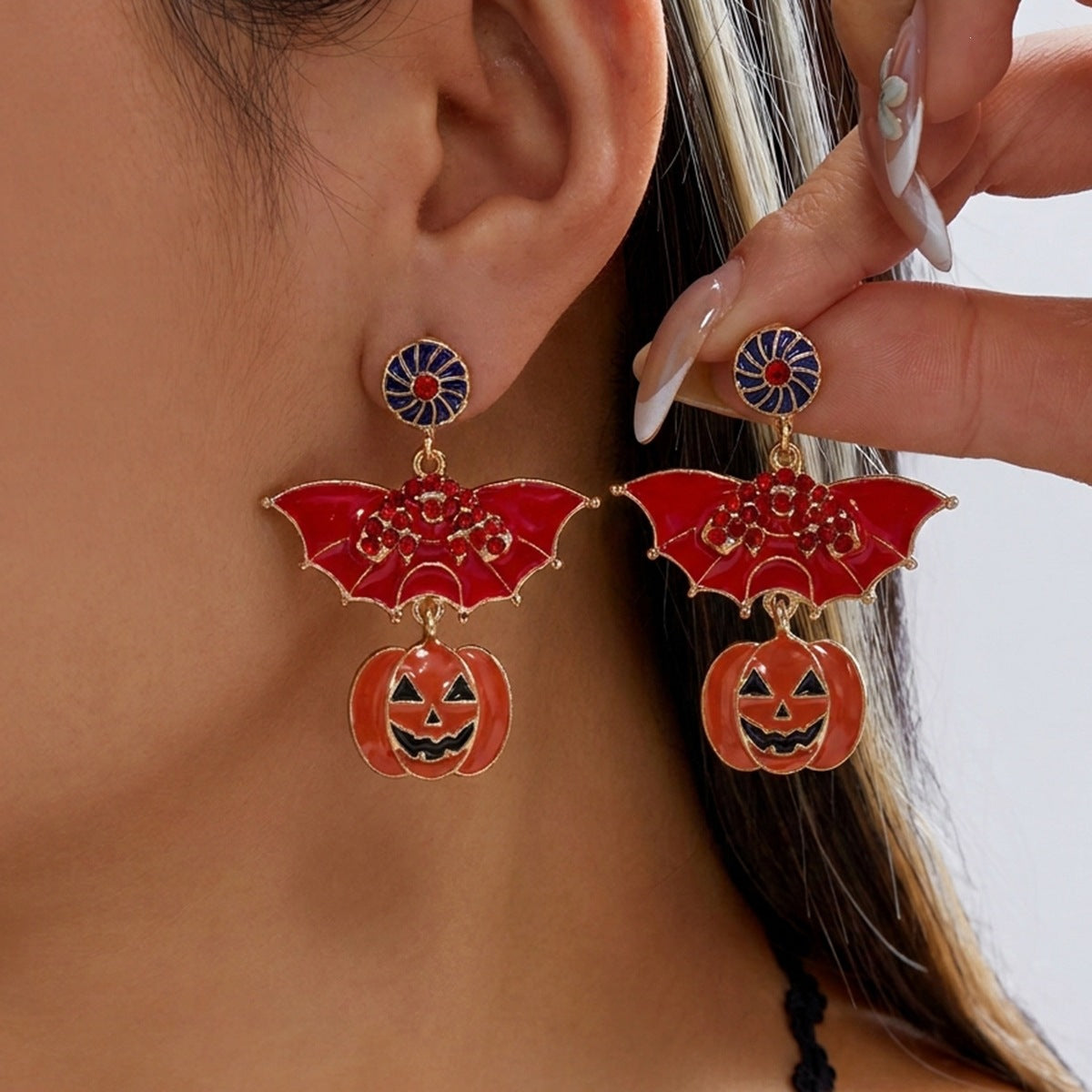 Vintage Drip Oil Plated Alloy Cartoon Halloween Ghost Pumpkin Earrings for Women
