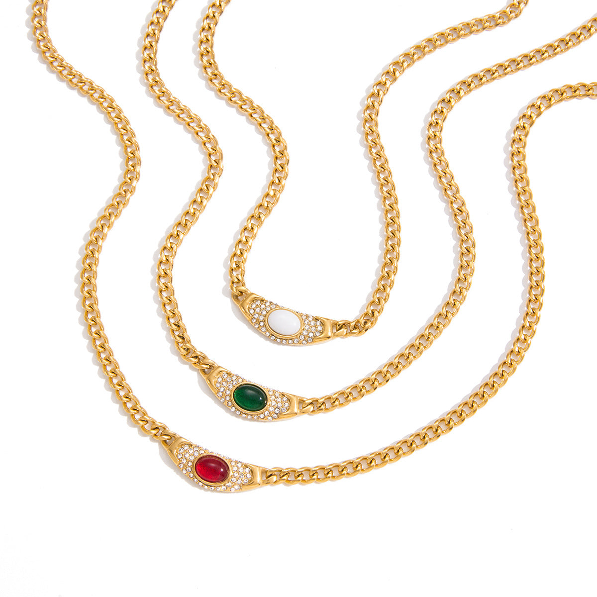 Collana geometrica da donna in acciaio inossidabile con strass e ciondolo in acciaio al titanio, catena a clavicola placcata