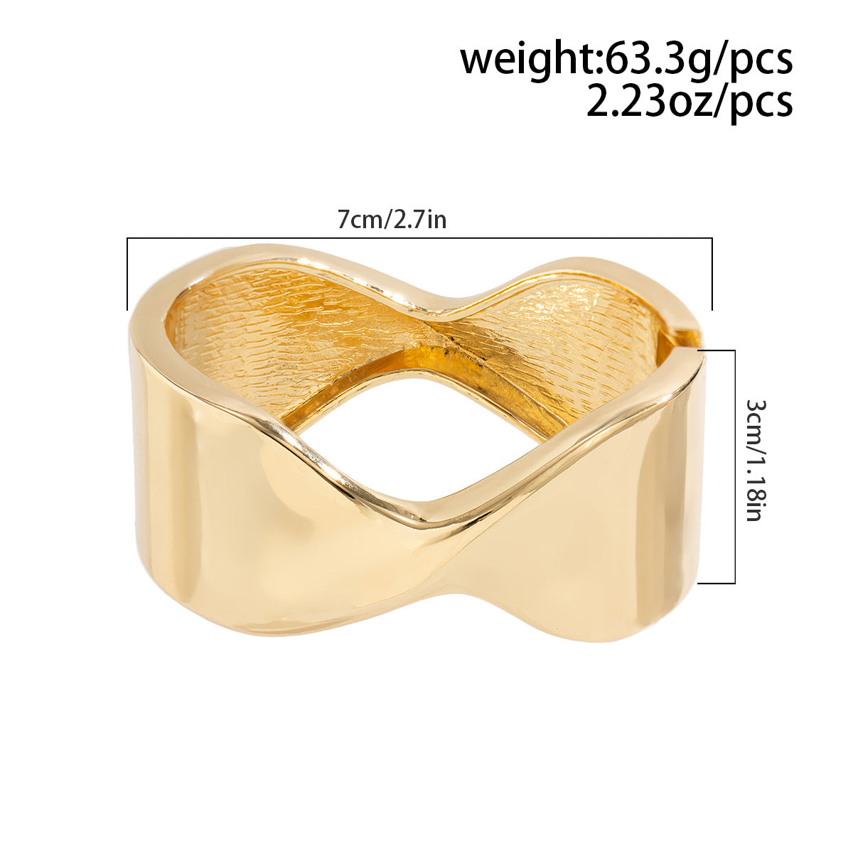 Bracciale rigido da donna alla moda a goccia geometrica in metallo con finitura lucida e apertura a molla