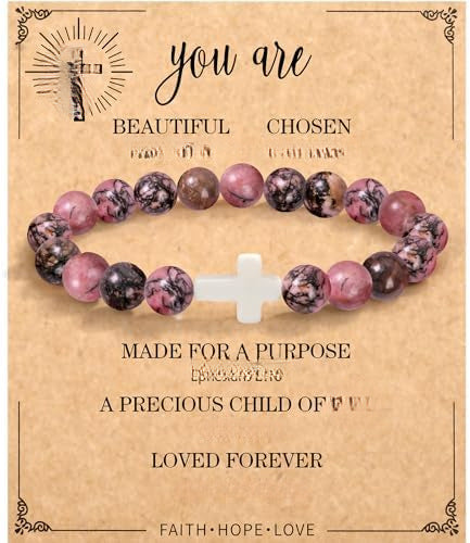 Minimalist Zebra Print Cross Natural Stone Beaded Bracelet Unisex