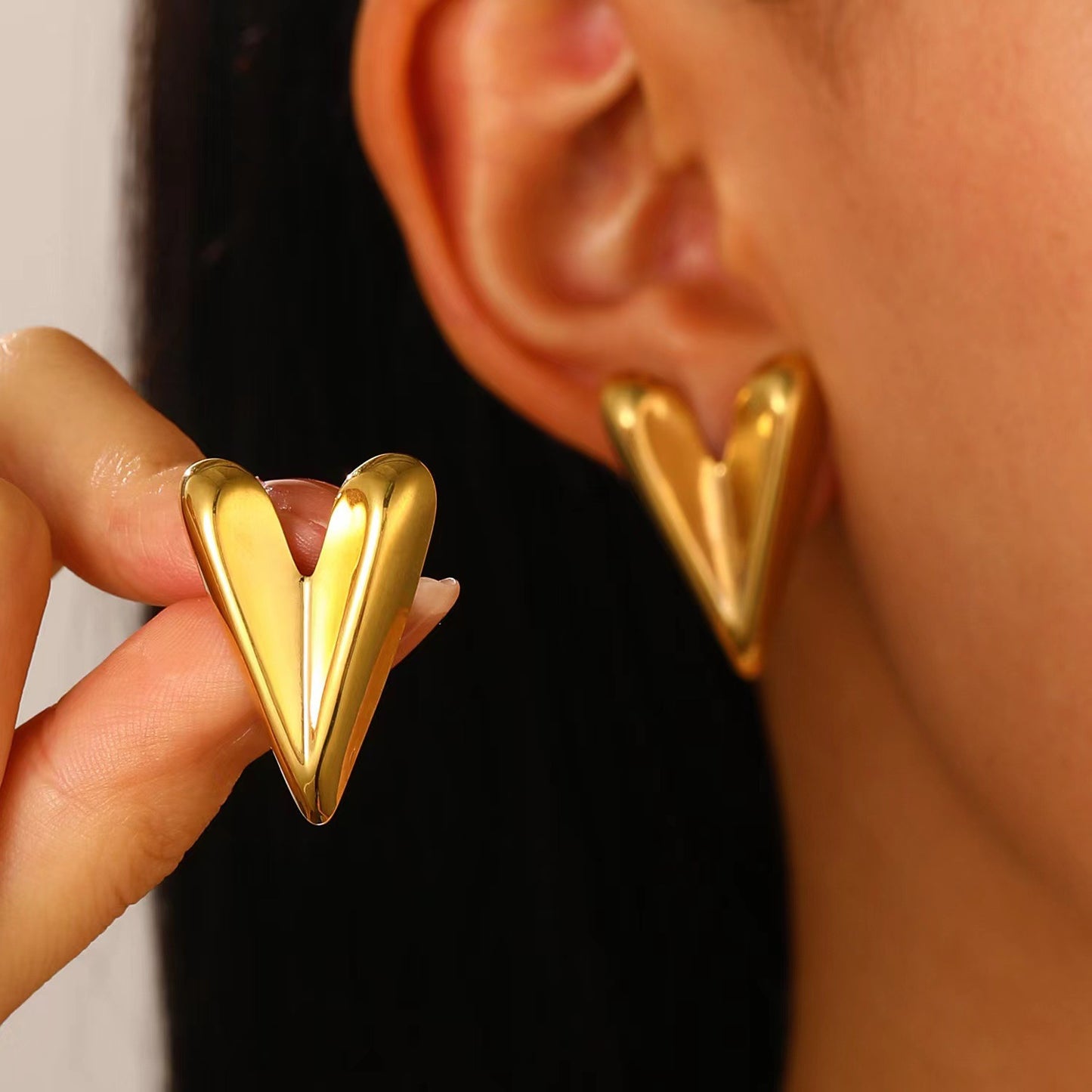 Sweet Streetwear Heart Plated Stainless Steel Earrings