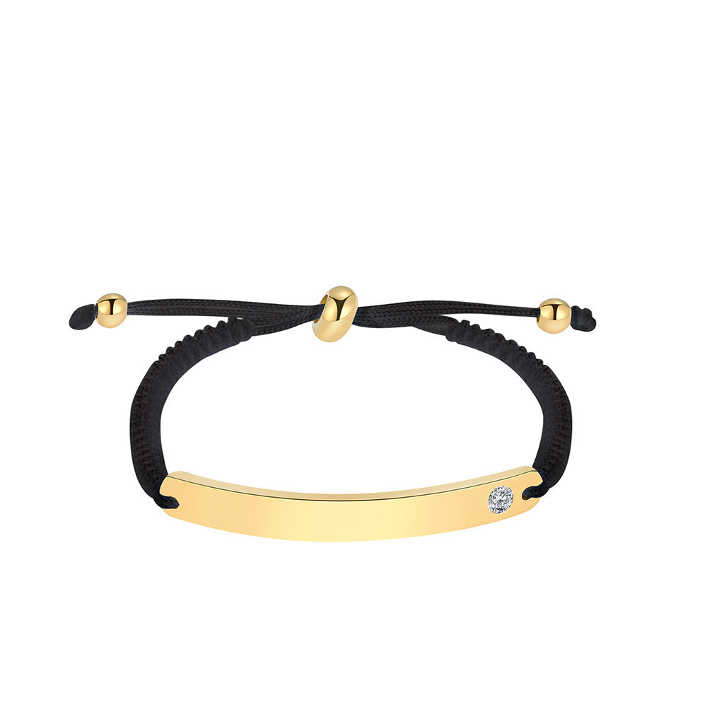 Elegant 18K Gold Plated Geometric Round Rhinestone Inlaid Stainless Steel Titanium Steel Charm Bar Bracelet DIY Engraving Handmade Woven