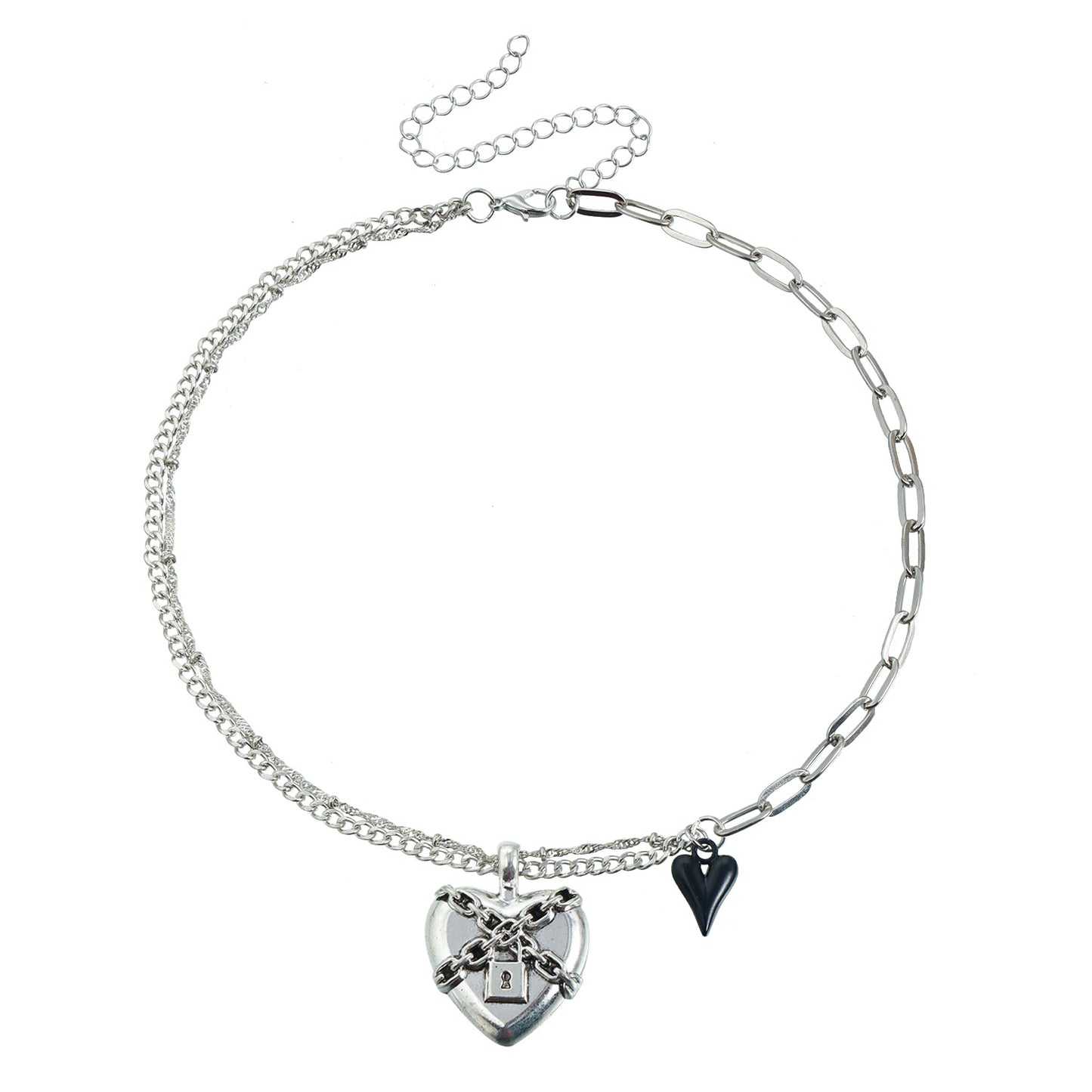Sweet and Edgy Heart-Shaped Alloy Pendant Necklace with Geometric Accents, Gold-Plated Clavicle Chain for Women