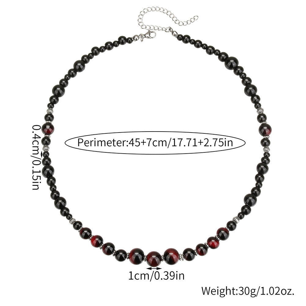 Hip-hop Punk Vintage Geometric Round Black Diamond Tiger's Eye Handmade Beaded Necklace Cable Chain Unisex