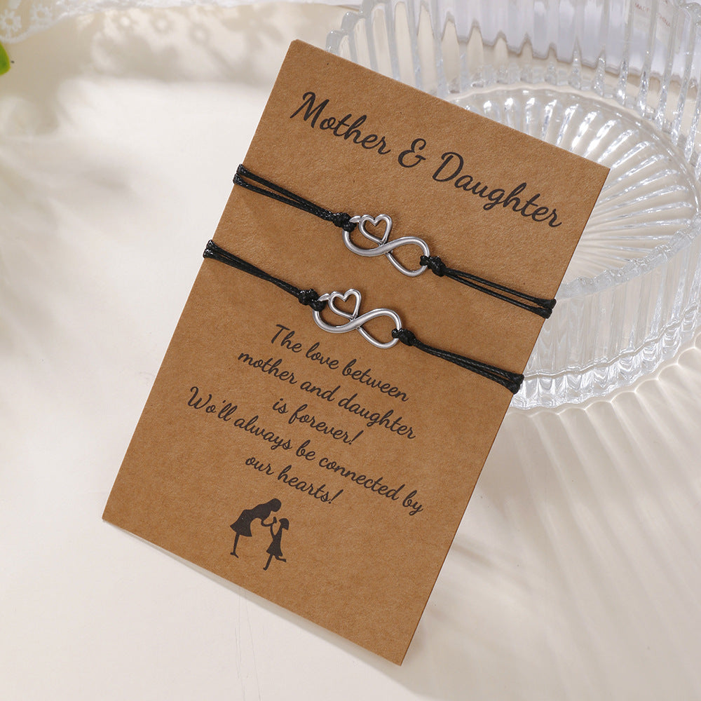 Creative Woven Alloy Figure Eight Heart Card Bracelet Set for Men and Women