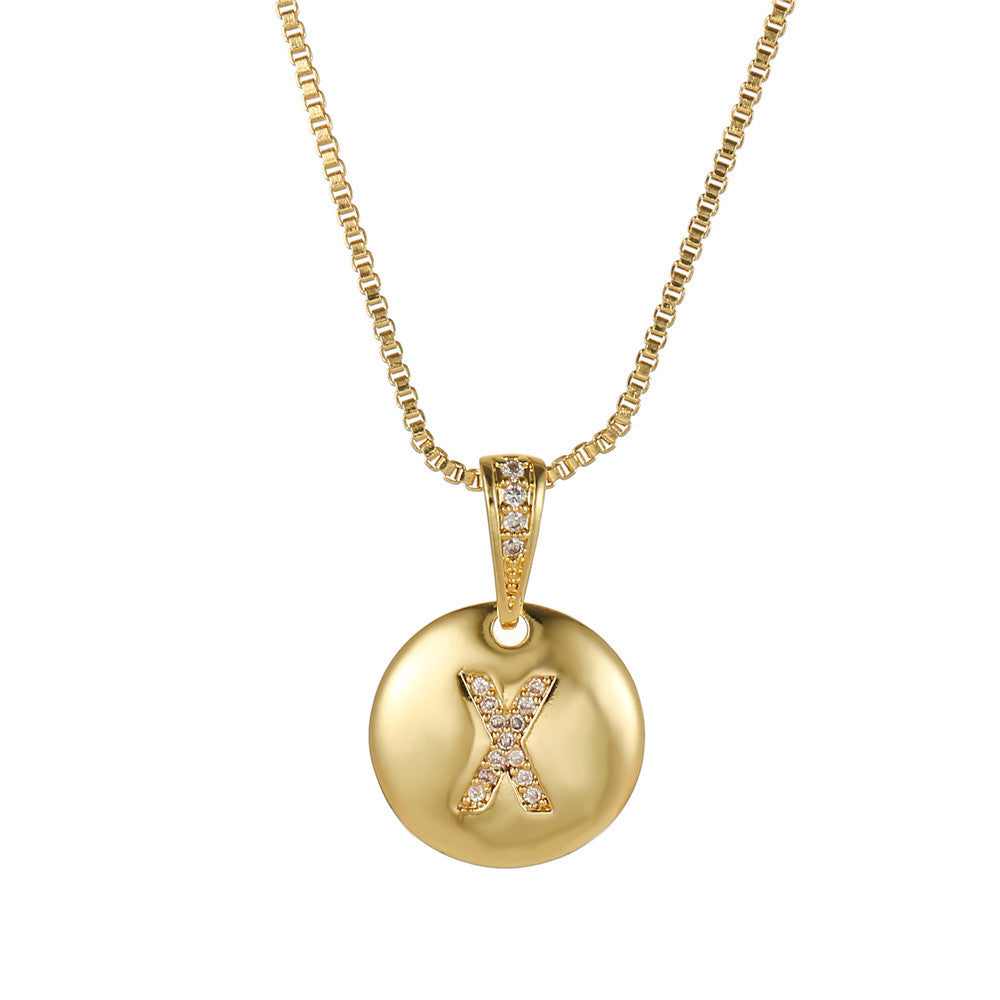 Vintage Sweet Geometric Letter Brass Inlay Cubic Zirconia Necklace Box Chain for Women