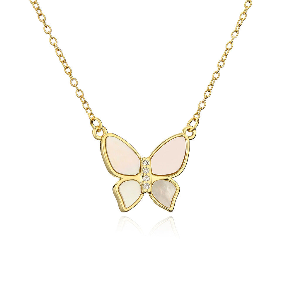 Collana con Pendente a Cuore Minimalista in Rame, Placcata Oro 18K e con Intarsio di Zirconi, da Donna