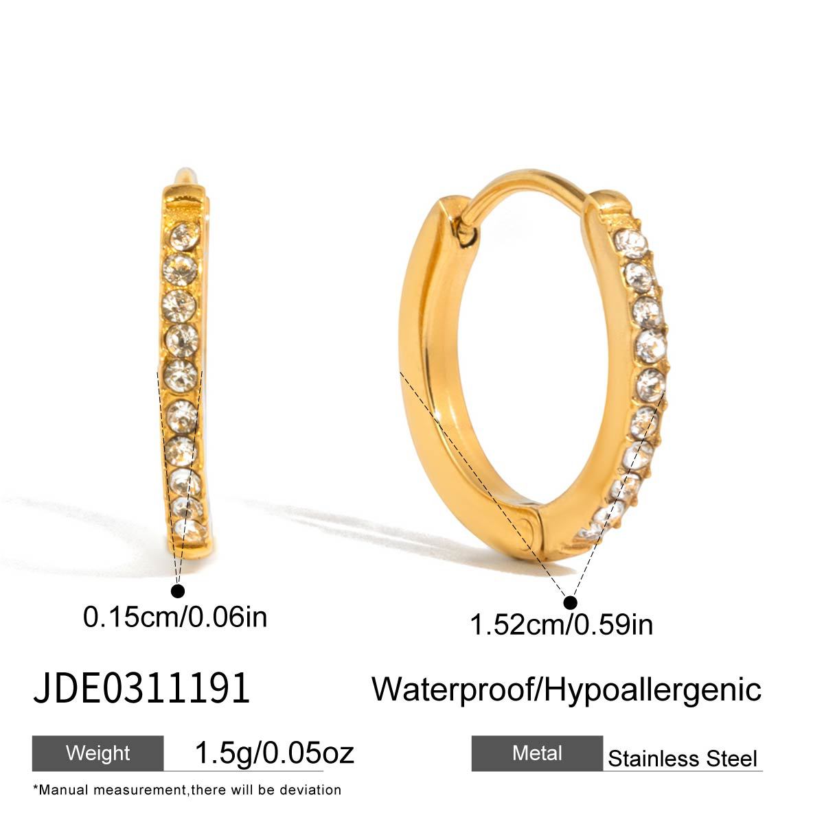 Elegant 18K Gold Plated Stainless Steel Round Geometric Rhinestone Hoop Earrings for Women