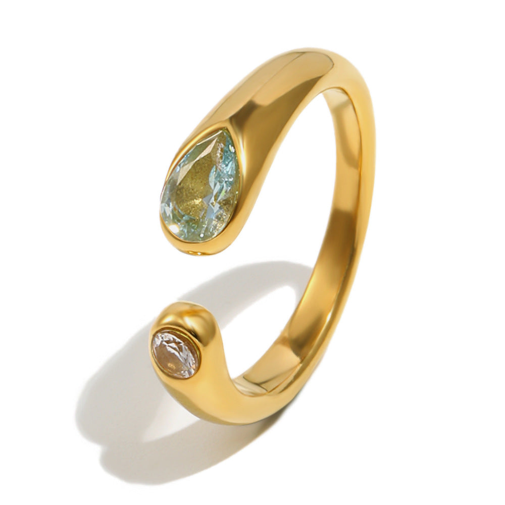 Anillo abierto minimalista de acero inoxidable chapado en oro de 18 quilates con diseño de cabeza de serpiente de circonita para mujer