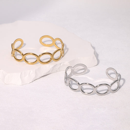 Pulsera de óvalo geométrico minimalista de acero inoxidable con chapado en oro