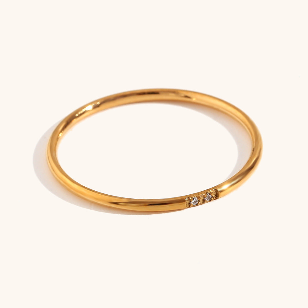 Minimalist Geometric Titanium Steel Ring for Women with 18K Gold Plating and Micro-Pavé Detail
