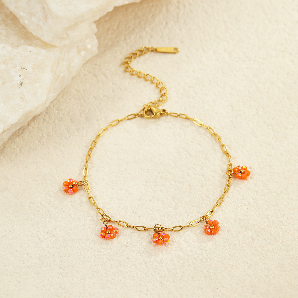 Fashionable OL Style Geometric Flower Beaded Pendant Bracelet for Women Stainless Steel Electroplated Minimalist Jewelry