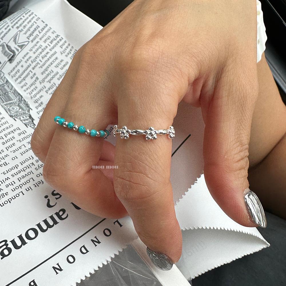 Anillo Abierto Minimalista Dulce de Plata Esterlina 925 Floral Geométrico para Mujer