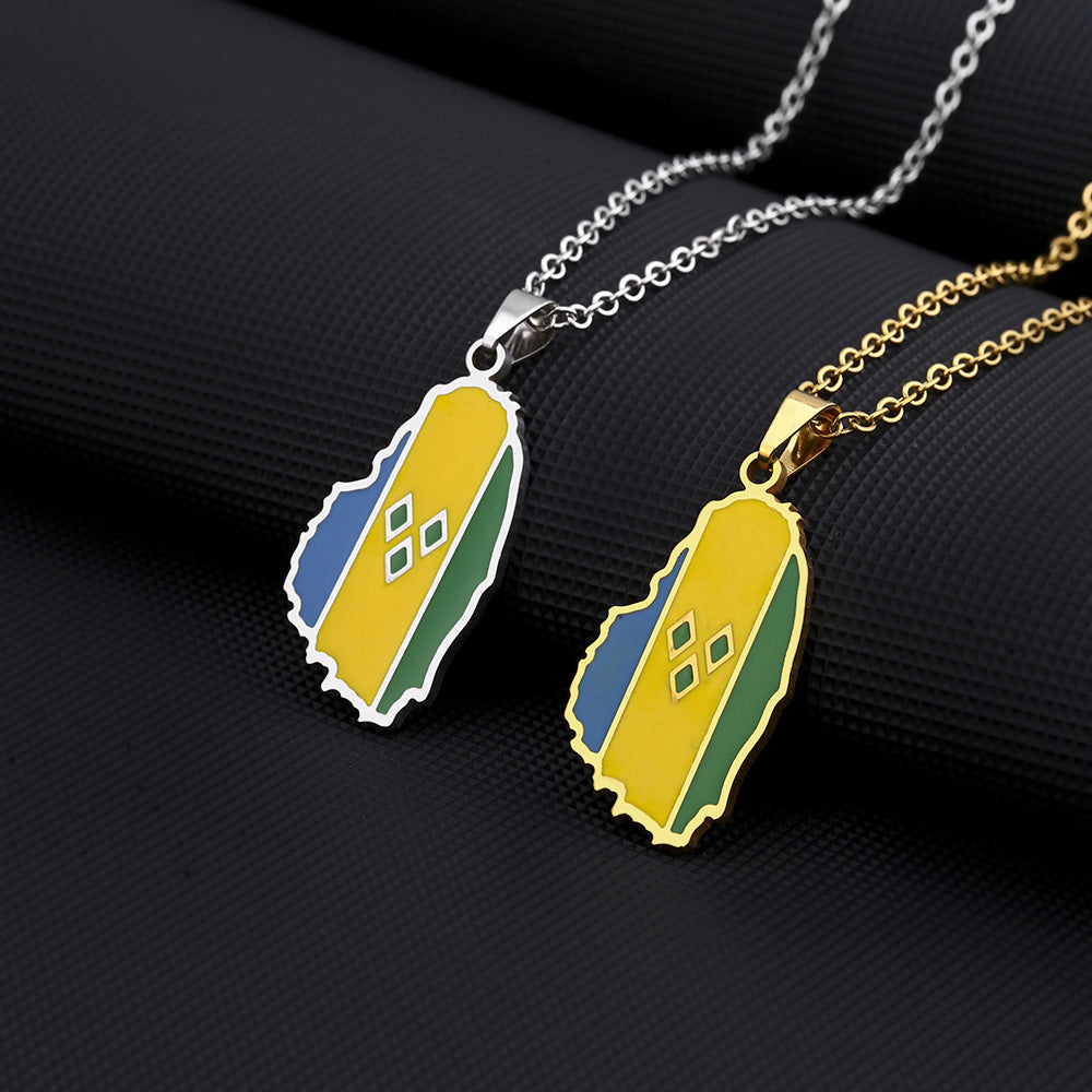Collar Colgante de Mapa Geométrico de Acero Inoxidable con Dije de Acero de Titanio y Acabado Electrochapado para Uso Unisex
