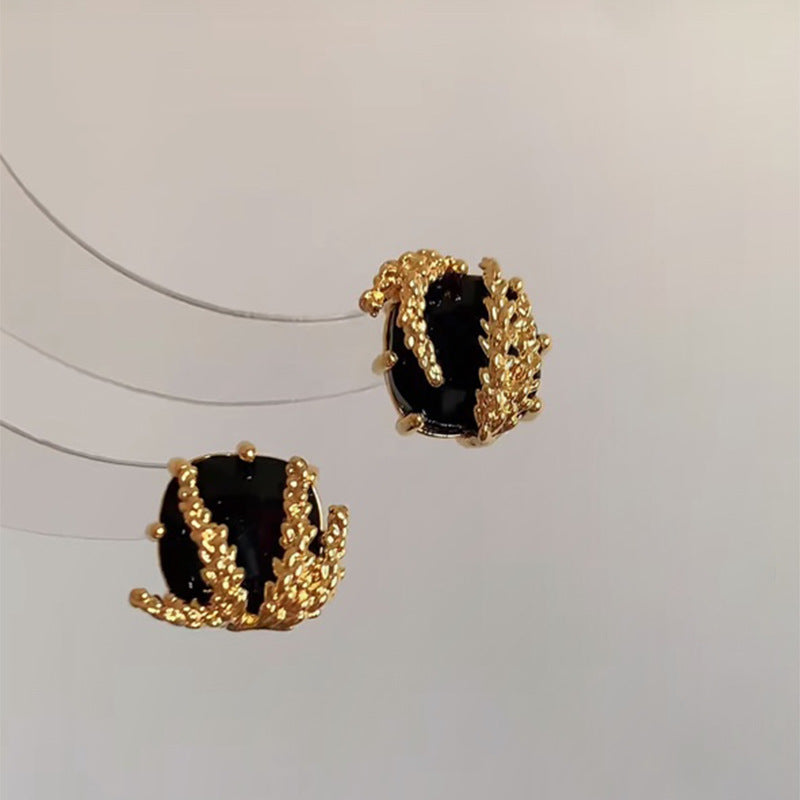 Orecchini a perno in acciaio al titanio con forme geometriche, zirconi e occhio di tigre, da donna, stile minimalista di lusso per l'ufficio e l'uso quotidiano