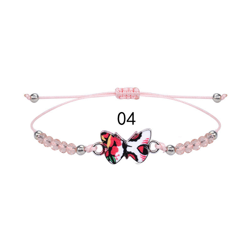 Sweet Colorful Crystal Butterfly Beaded Bracelet Silver Plated Unisex Hand Jewelry