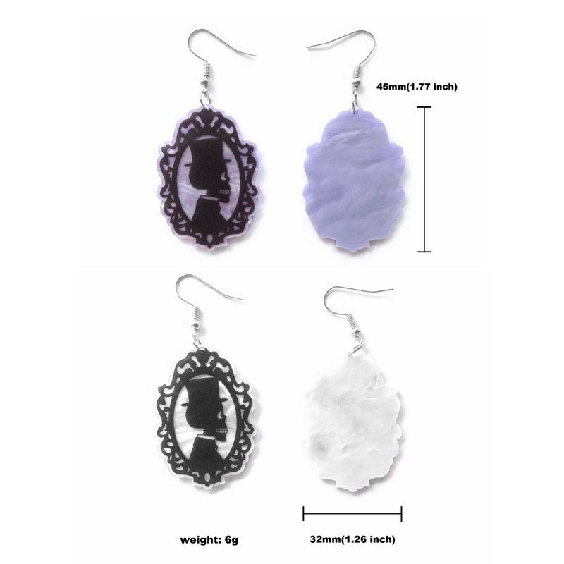 Pendientes góticos de Halloween con diseño asimétrico de calavera zombie y novia y novio fantasma de acrílico estilo vintage de dibujos animados