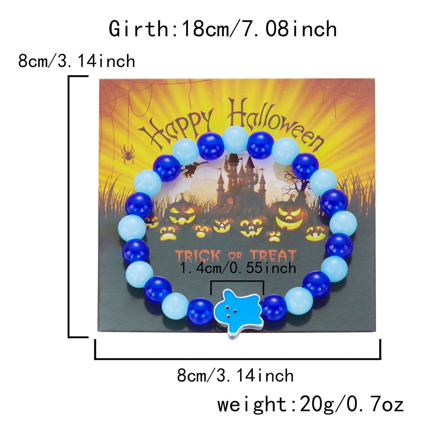Braccialetto in lega Dark Gothic a tema fantasma con zucca dei cartoni animati, che si illumina al buio, per Halloween, come regalo
