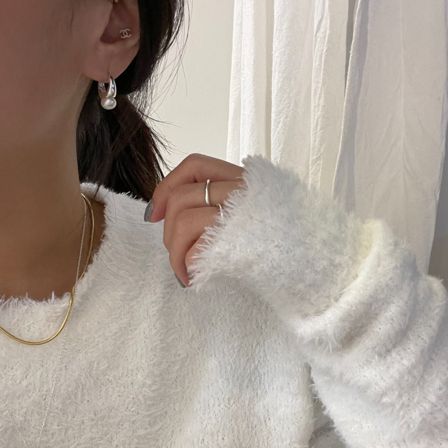 Orecchini a Cerchio Minimalisti da Donna Placcati Oro in Argento Sterling 925 con Perle d'Acqua Dolce Rotonde Geometriche