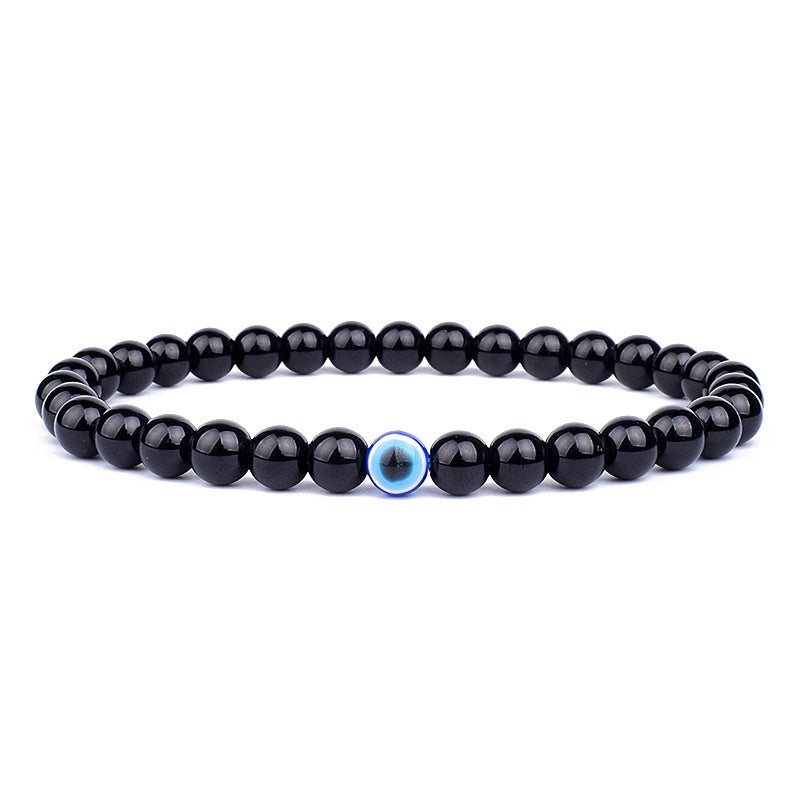 6mm Geometric Resin Beaded Stretch Bracelet Evil Eye