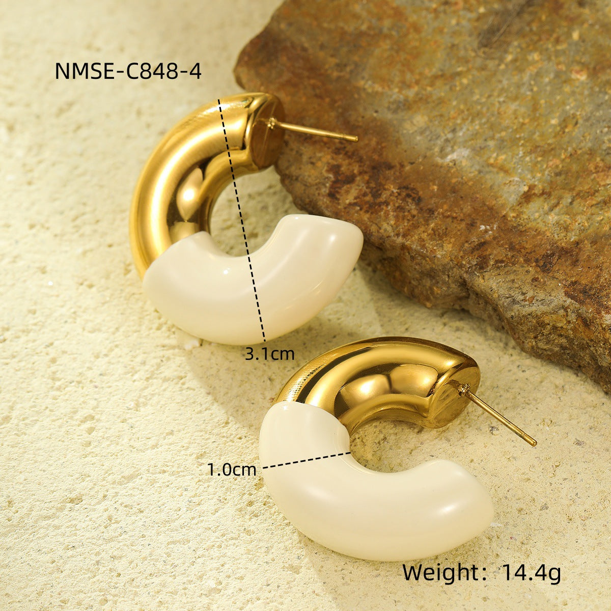 Pendientes de esmalte en forma de C de estilo vintage en acero inoxidable chapado en oro de 18 quilates para mujer