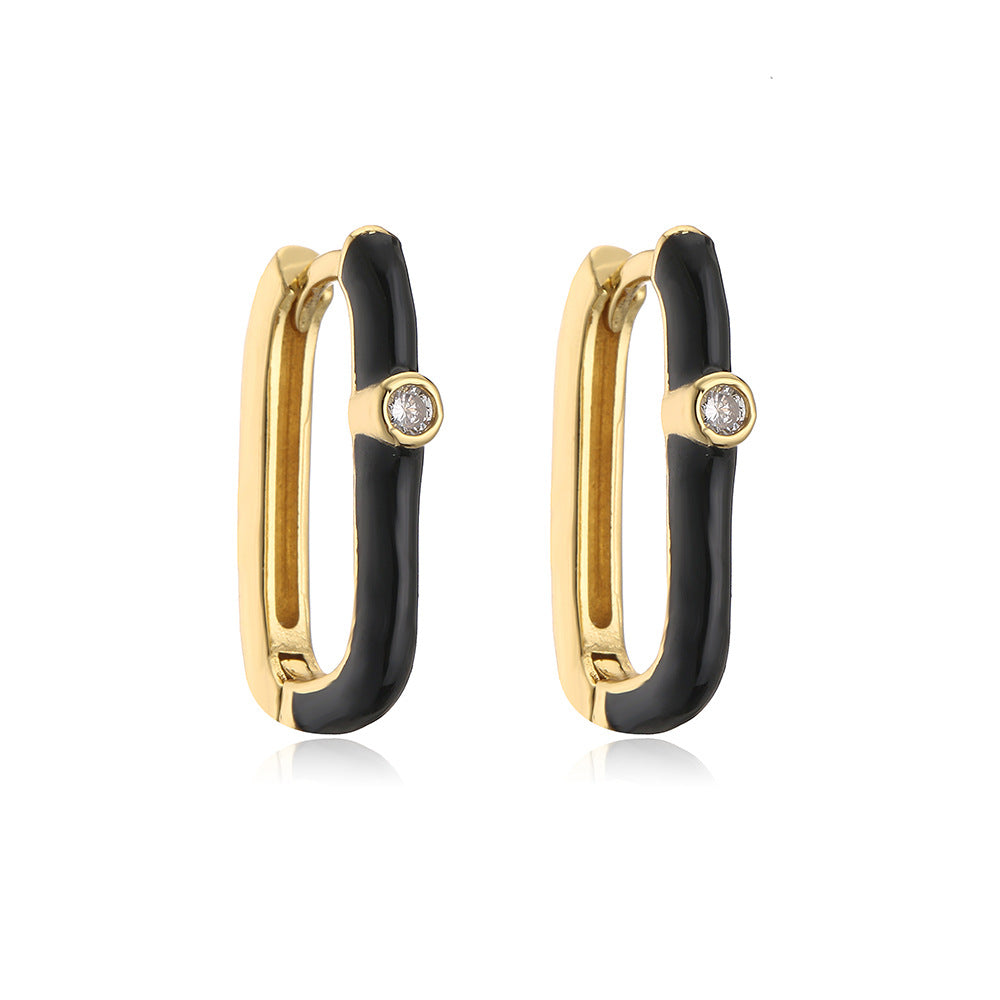 Orecchini geometrici minimalisti in rame con placcatura in oro 18 carati e finitura smaltata da donna
