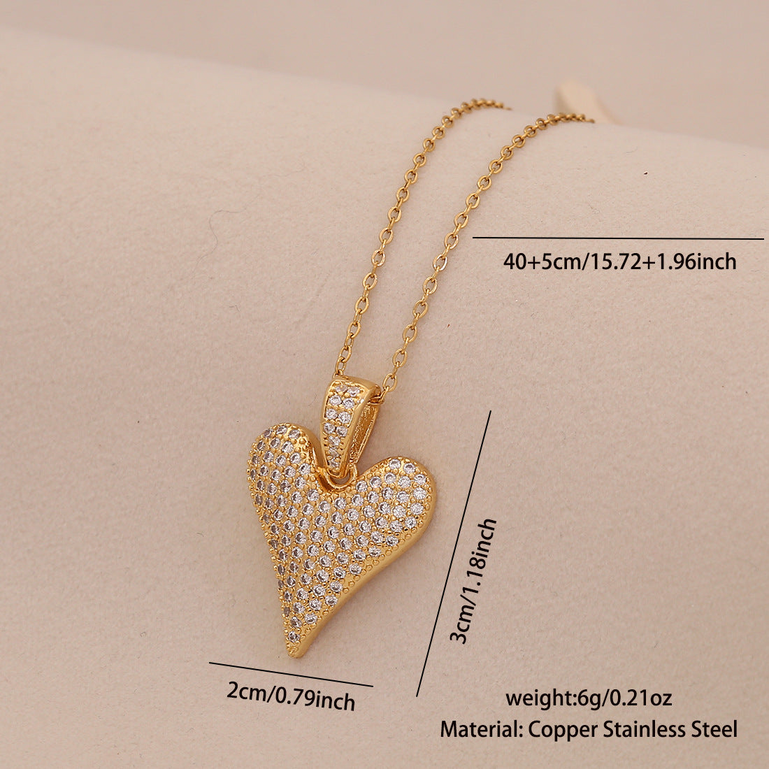 Ciondolo a Cuore Minimalista alla Moda in Rame con Zirconi Micro-Pave per Donna
