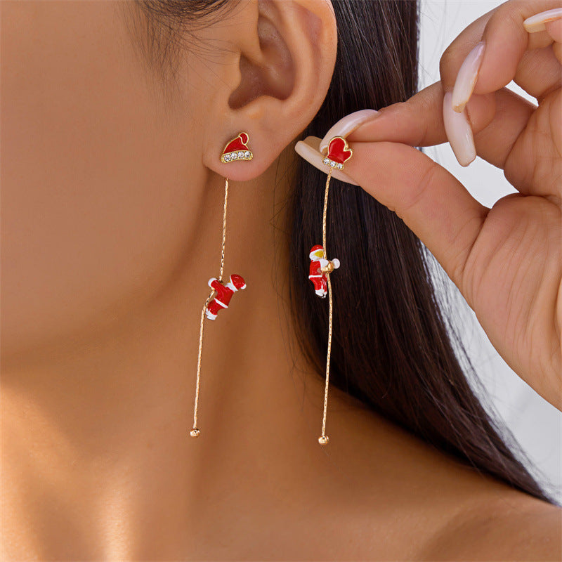 Minimalist Star-Shaped Alloy Christmas Tree and Snowman Dangle Earrings for Women with Electroplated Finish