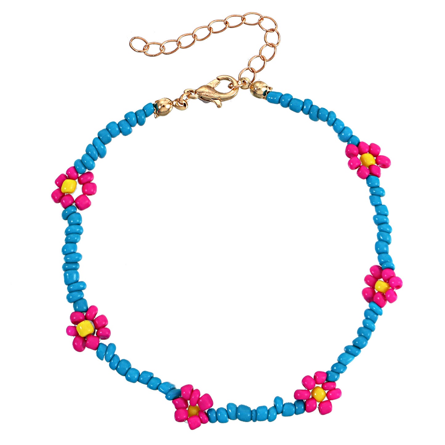 Floral Anklet for Women Handmade Beaded Colorful Flower Design Anklet Set for Beach Fashion
