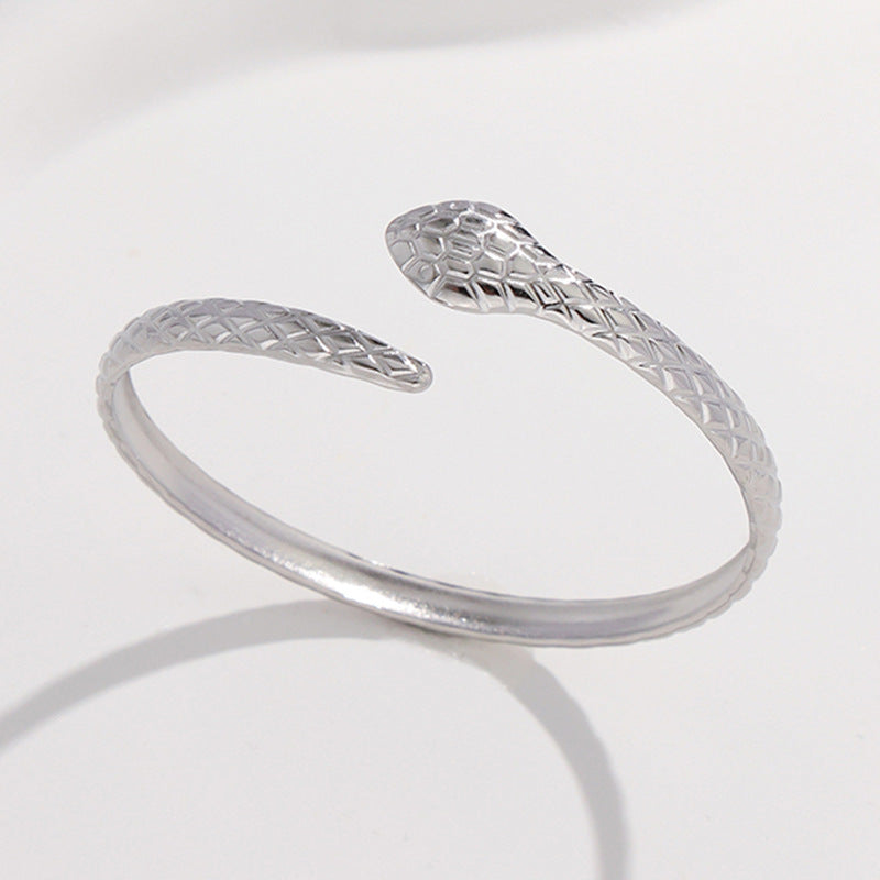 Adjustable Titanium Steel Bracelet for Women with Geometric Line Design Electroplated Finish Statement Cuff