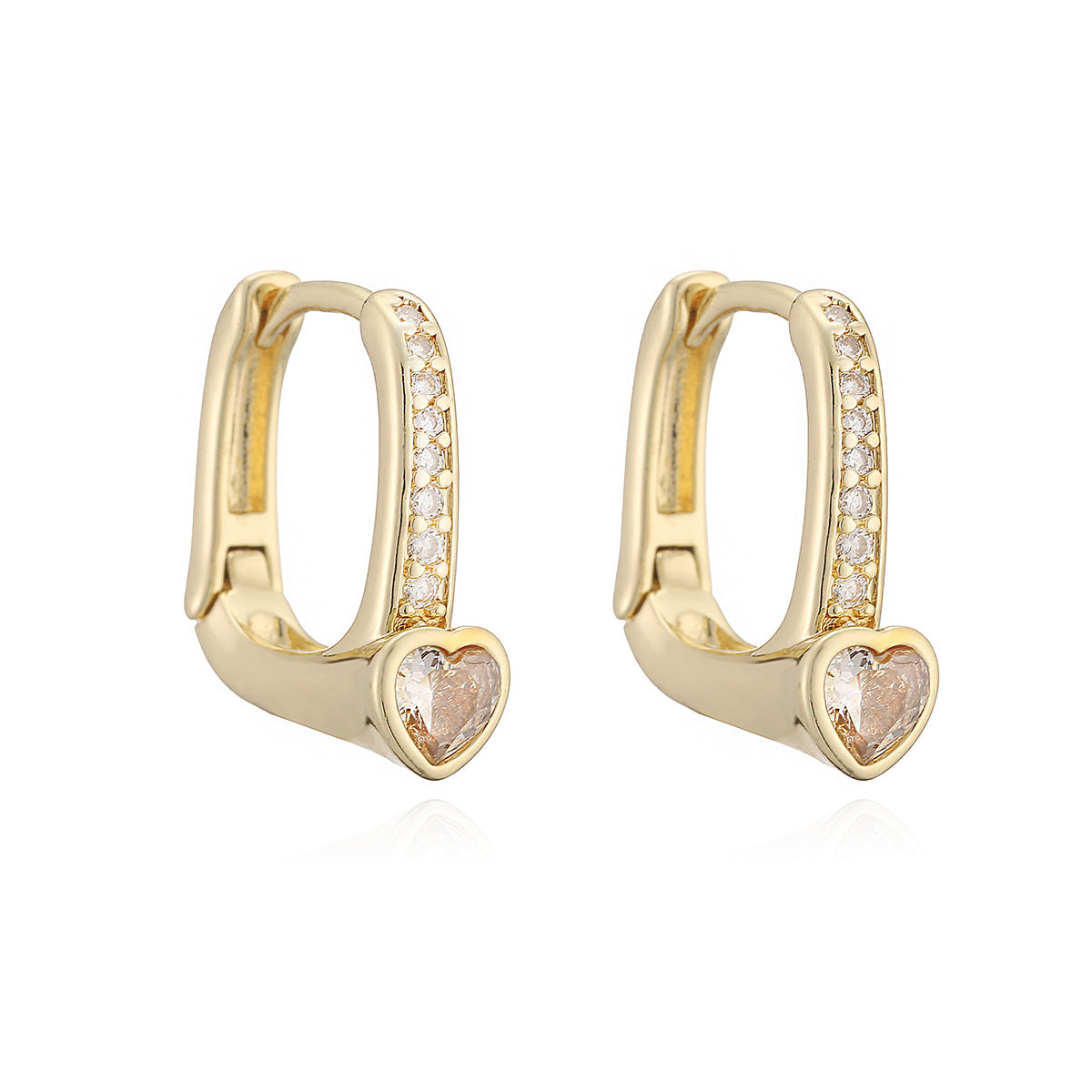 Minimalist Heart Geometric Brass Gold Plated Cubic Zirconia Earrings