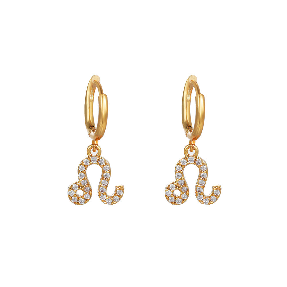 Micro-Inlaid Cubic Zirconia Brass Zodiac Earrings